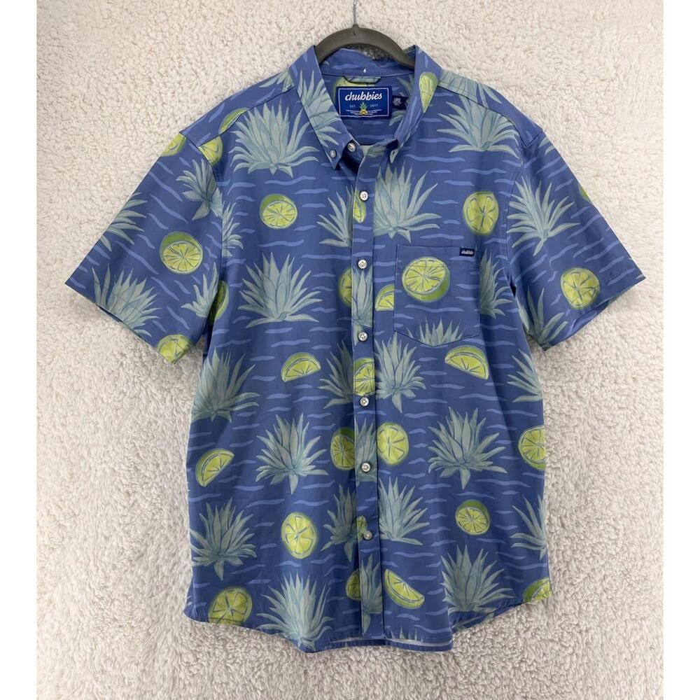 Chubbies Shirt Men’s Large Blue Limes Stretch Performance Tech Golf Camp Dad